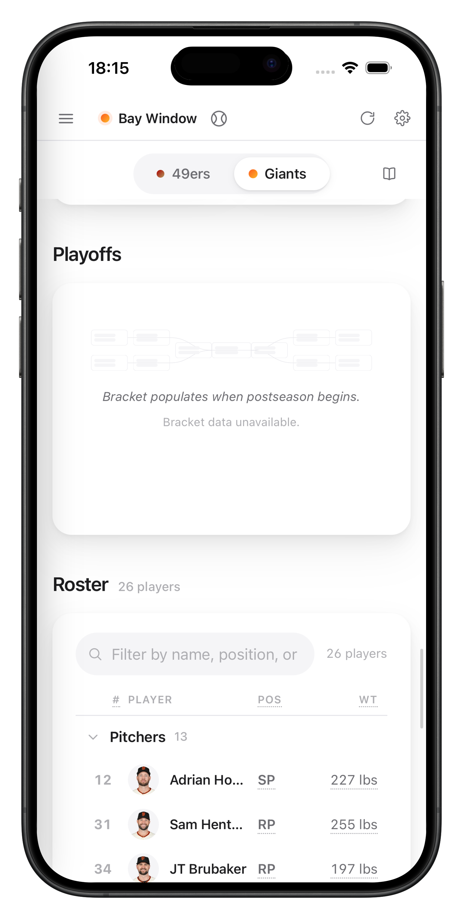 Playoff-Bracket auf dem Smartphone