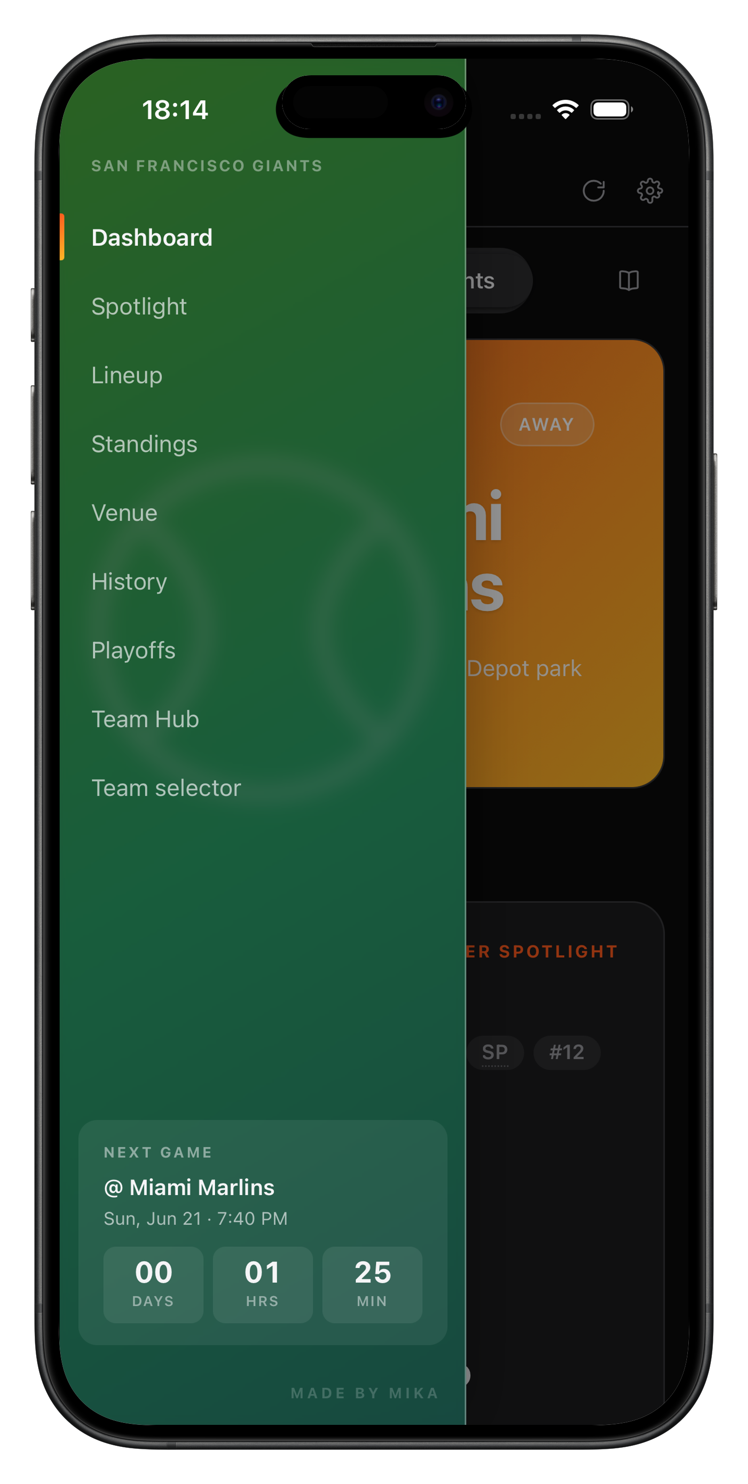 Seitennavigation im Dark Mode auf dem Smartphone